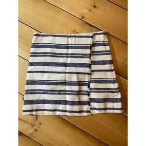 Loft women's striped white/blue wrap style fringe skirt. Lined. Sized 16